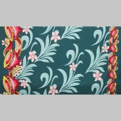 1 Yard Tiare Palm Leaves Double Border Fabrication, 100% Polyester Kava Bowl Print 36in L x 60in W Teal
