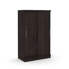 FarmHouse Espresso Oak Sliding Door Wardrobe Armoire with Adjustable Shelves and Dual Garment Rods