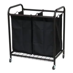 Bronze Metal Laundry Sorter Cart with 2 Removable Bags, Casters and Handles