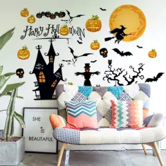 Happy Halloween Home Decor Wall Stickers Witch Bats Spiders Pumpkin