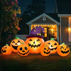 8FT Long Halloween Inflatables Pumpkin Outdoor Decorations, 7 LED Lights
