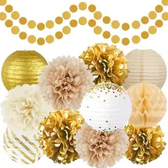 Gold White Party Decorations Tissue Pom Poms