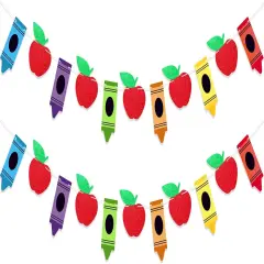 Back to School Banner Crayon Apple Set for Welcome Decor