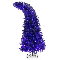 Costway 7FT Pre-Lit Black Halloween Tree 8 Flash Modes w/ 400 Purple & Orange Lights