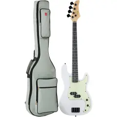 Best Choice Products Full Size Beginner 4-String Electric Guitar Bass Guitar w/ Padded Case White/Mint