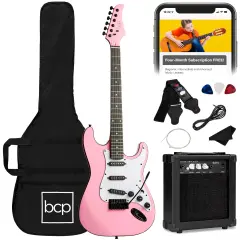 Best Choice Products 39in Full Size Beginner Electric Guitar Kit with Case, Strap, Amp, Whammy Bar Pink