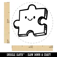 Happy Cartoon Puzzle Piece Self-Inking Rubber Stamp Crafting Planners Brown