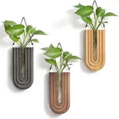 Set of 3 Wood Wall Planter Propagation Station Rainbow U Shape Hanging Vases