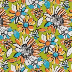 Chartreuse - Green,Orange & Rust Floral Upholstery Fabric 54 Inches"