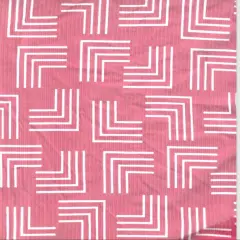 1 Yard Yummy Rib Geo Print Knit Fabric 180 GSM, 58/60&Prime; Wide Polyester Spandex Blend FUSCHIA/IVORY