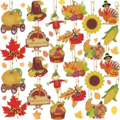 24 Pcs Thanksgiving Diamond Art Painting Keychain Kit