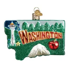 Old World Christmas 3.5 Inch State Of Washington Christmas Tree Ornament , State Olympia Space Needle Green