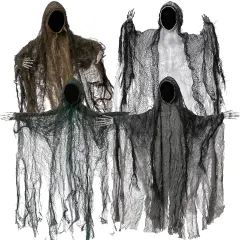 4 Pack 19'' Halloween Hanging,Faceless Grim Reaper Set with Posable Arms in Dark Horror Robe