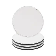 Craft Express 4 Pack Round Vegan Leather Sublimation Coasters &ndash; 4" White