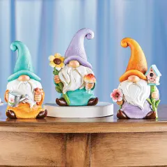 Collections Etc Hand-Painted Springtime Tabletop Gnome Figurines - Set of 3