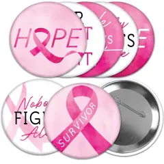 Big Dot of Happiness Pink Ribbon Buttons - Breast Cancer Awareness Support Badge - 3 inch Pinback Button - Set of 8