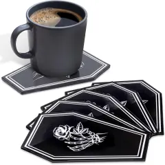 5 Piece Set Shiny Skeleton Rose Coffin Shaped Coasters