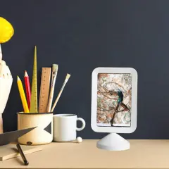 4x6 White Double-Sided Photo Frame &ndash; Freestanding Picture or Menu Holder, Display Two Images, No Back Panel &ndash; Ideal for Desk, Restaurant Menus, or Reception Signs