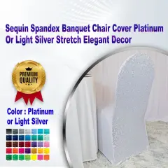 Sequin Spandex Banquet Chair Cover Platinum Or Light Silver Stretch Elegant Decor