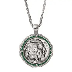 Collections Etc Genuine Silver-Tone American Indian Buffalo Nickel Pendant