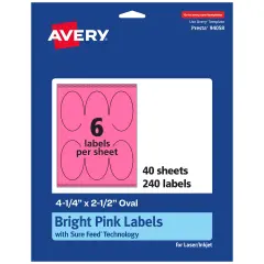 Avery Bright Pink Paper Labels, 4.25" x 2.5" Oval