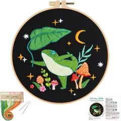 Frog Embroidery Kits for Beginners with Art Night Pattern