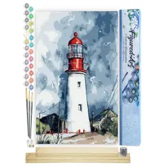 Figured'Art Paint by Numbers Kit for Adults Lighthouse under a Cloudy Sky 16"x20" - Craft Art Painting Rolled Canvas with DIY wooden frame