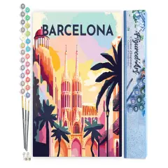 Figured'Art Paint by Numbers for Adults Travel Poster Barcelona 16"x20" - Craft Art Painting DIY Kit Rolled Canvas Without Frame