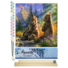 Figured'Art Paint by Numbers Kit for Adults Sitting Bears 16"x20" - Craft Art Painting Rolled Canvas with DIY wooden frame