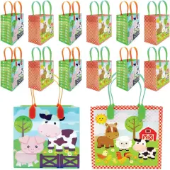 Tiny Mills Barnyard Farm Animals Party Favor Treat Bags with Handles, Farm Animal for Toddler Birthday Party Candy Bags Tractor Birthday Party Supplies Pack of 12