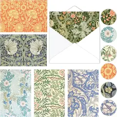 William Morris Greeting Cards with Envelopes, 24 Pack, Vintage Floral Stationery, Blank Note Cards for Wedding, Birthday, Baby Shower, Thank You, 4 x 6 Inches