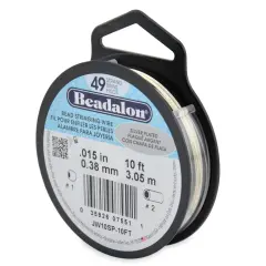 Beadalon 49 Strand Stainless Steel Bead Stringing Wire, .015 in / 0.38 mm, Silver Plated, 10 ft / 3.
