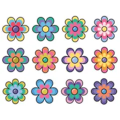 Happily Ever Elementary Retro Remix 12-Piece Jumbo Floral Bulletin Board Decorations, Colorful Groovy Paper Flowers for Baby Shower, Party, and Classroom Decor