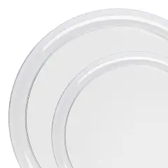 Clear Flat Round Disposable Plastic Dinnerware Value Set (120 Guests)