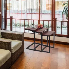 Hadarah 3 Piece Nesting Side Table Chestnut Brown With Black Metal Base