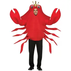 King Crab Adult Costume Red Tunic Hood Headpiece and Claw Mitts