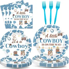 96 Pcs Western Cowboy Baby Shower Tableware Set for 24 Guests