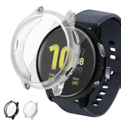 Insten 2-Pack Case Compatible with Samsung Active 2 44mm, Built in Screen Protector Soft TPU Bumper Cover, Full Around Coverage (Clear + Black)