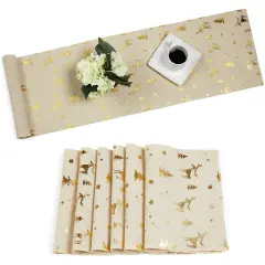 Juvale Set of 6 Christmas Gold Foil Placemats and Dining Table Runner