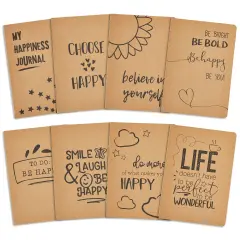 8 Pack Inspirational Notebook A5, 5.8 x 8.3 inch Kraft Paper Lined Journals, Bulk Set, Art Journals, Teacher Notebook for School Classroom, Home, Office - Happy Theme White