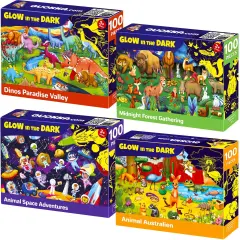 100 Piece Glow in The Dark Puzzles for Kids |Space, Dino