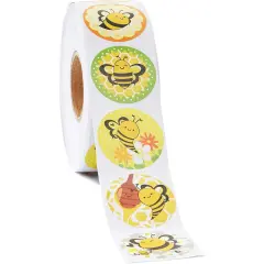 BLUE PANDA 1000-Count Bee Sticker Roll - Multicolor 1.5in Round Bumblebee Stickers - Peel and Stick Insect Label Roll for Classroom Rewards & Crafts for Kids Ages 3-14