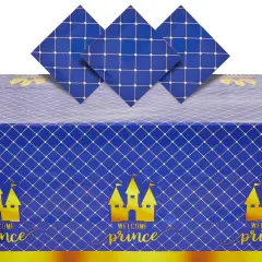 3 Pack Blue Plastic Table Covers, Royal Prince Baby Shower Decorations for Boys, 54" x 108" Tablecloths