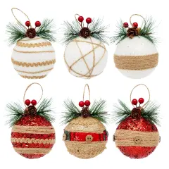 Juvale 6-Pack Rustic Christmas Tree Ornaments, 3 x 5.4 Inches Farmhouse Holiday Decorations, Assorted Designs, Ideal for Hanging on Christmas Trees, Fireplace, and Living Room Gold