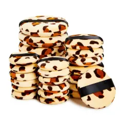 24 Pack Leopard Print Makeup Powder Puffs for Loose and Pressed Powder, Extra Large, Large, Small (3 Sizes) Brown