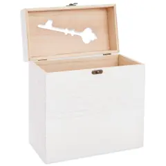 Rustic Wooden Wedding Card Box with Lock and Key Shaped Slot for Reception (White, 9.75 x 5 x 10 In)