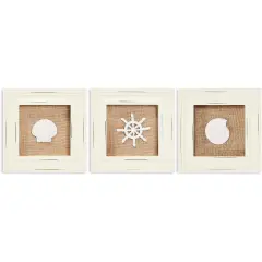 Beach Wall D&eacute;cor, Shell, Sand Dollar, and Nautical Wheel (6.3 x 6.3 In, 3 Pack) Brown