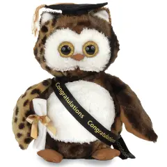 Bearington Wisdom Class of 2025 Graduation Plush Owl Stuffed Animal, Black Cap with Diploma & Sash, 8.5 Inch, For Ages 3-14