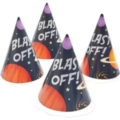 Blast Off Outer Space Birthday Party Hats (24 Pack) Multicolor Black