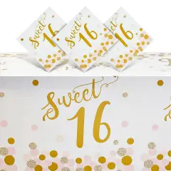 3 Pack Sweet 16 Tablecloth for Girl 16th Birthday Party Decorations (54 x 108 In) White